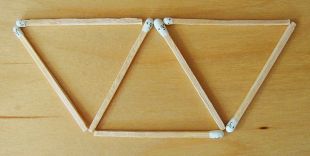 Three triangles that share two matches between them.